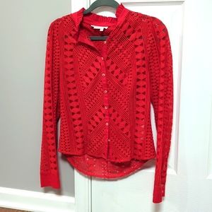 Coral lace top by Anthropologie